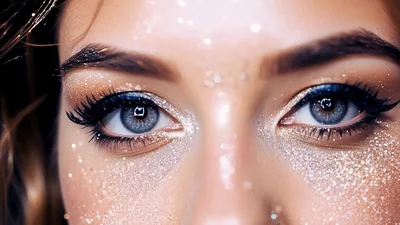 Close Up Portrait Of Woman With Glitter Makeup