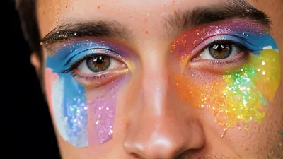 Close Up Of Person With Colorful Glitter Makeup