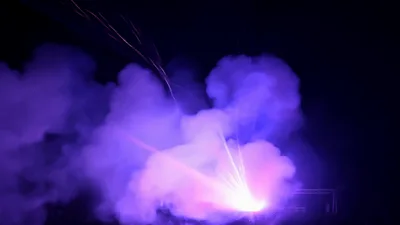 Laser Light Show With Colorful Beams And Smoke