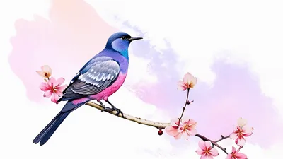 Watercolor Illustration Of A Colorful Bird On A Branch