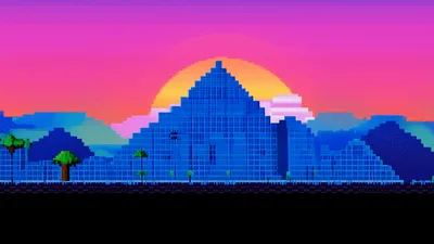 Pixel Art Landscape With Moving Mountains And Sunset