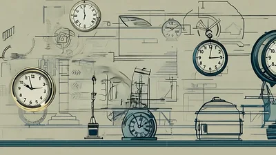 Animated Technical Blueprint Featuring Multiple Moving Clocks