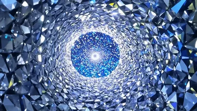 Abstract Tunnel Of Reflective Geometric Crystal Prisms