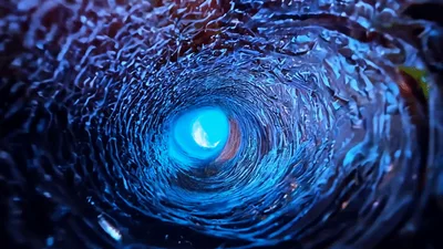 Abstract Fluid Tunnel Moving Through Red And Blue Liquid