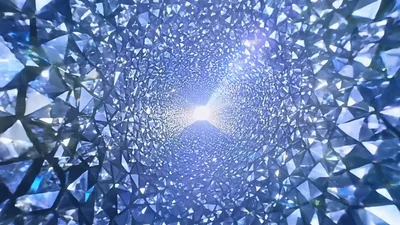 Abstract Tunnel Of Shimmering Blue Crystal Fragments
