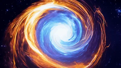 Glowing Blue And Orange Cosmic Spiral Nebula