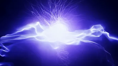 Abstract Purple Energy Plasma Core With Radiating Lightning