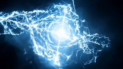 Glowing Blue Energy Sphere With Rotating Electric Arcs