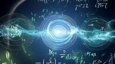 Abstract Mathematical Formulas Floating Over Glowing Energy Orbs
