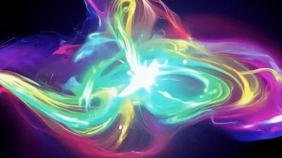 Abstract Colorful Energy Swirls Expanding From A Central Light