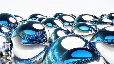 Abstract Metallic Spheres Pulsing In A White Space