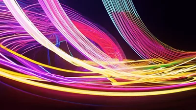 Abstract Neon Light Trails Flowing In Dark Space