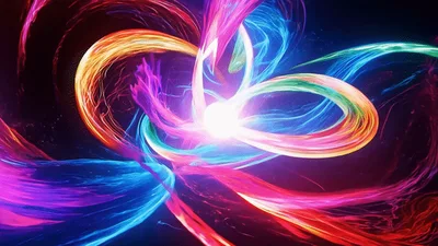 Abstract Glowing Energy Ribbons Rotating In Dark Space