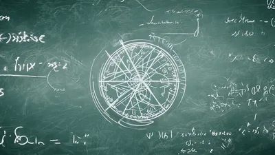 Astrological Chart Drawing on Green Chalkboard Background