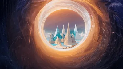 Abstract Wormhole Tunnel Opening To A Futuristic Crystal City