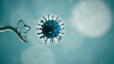 Coronavirus Particle Floating Near Cellular Structure