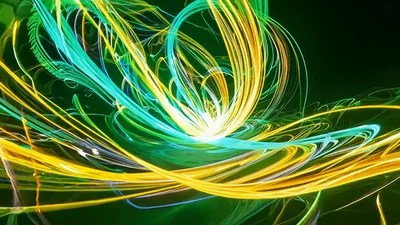 Abstract Neon Light Trails Swirling In Dark Space