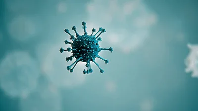 3D Animation Of Coronavirus Particles Floating In Fluid