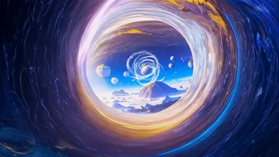 Abstract Cosmic Wormhole Tunnel Traveling Through Space