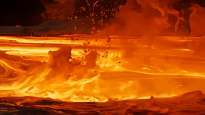 Molten Lava Flowing In A Volcanic Crater