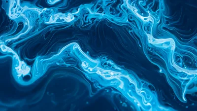 Abstract Blue Liquid Swirls Moving In Fluid Motion
