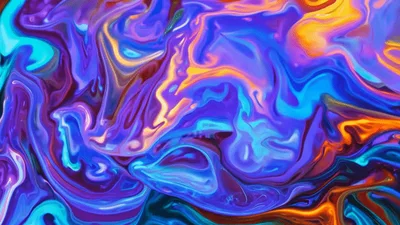 Abstract Liquid Paint Swirls In Vibrant Neon Colors