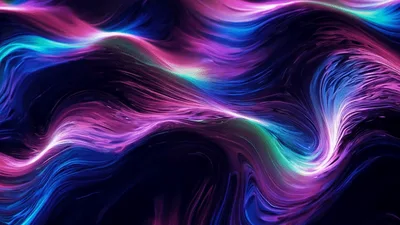 Abstract Neon Fluid Waves Flowing In Dark Space