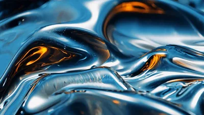 Abstract Liquid Metal Surface Rippling With Golden Reflections