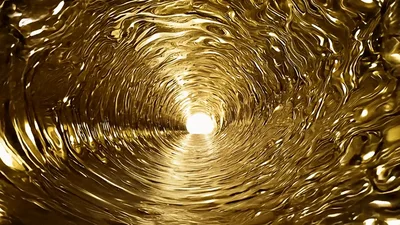 Abstract Golden Liquid Tunnel Moving Forward