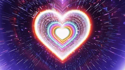 Neon Heart Tunnel Moving Through Space