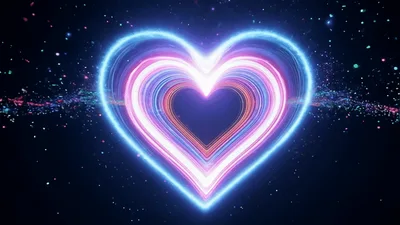 Neon Glowing Heart Tunnel With Floating Particles