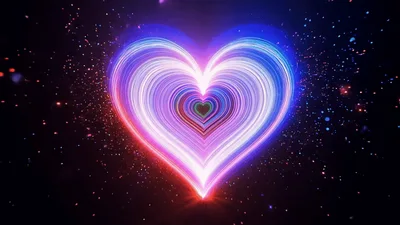 Neon Glowing Heart Tunnel With Floating Particles