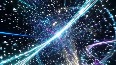 Abstract Warp Speed Tunnel With Neon Light Streaks