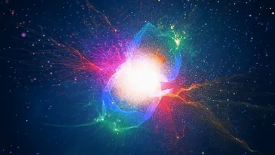Abstract Colorful Energy Explosion With Glowing Particles