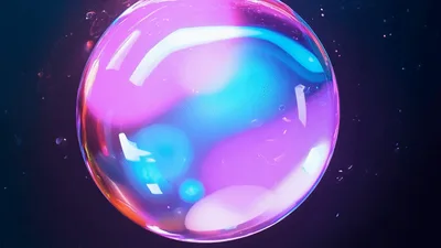 Iridescent Soap Bubble Floating In Dark Space