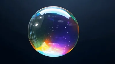 Iridescent Soap Bubble Floating Against Dark Background