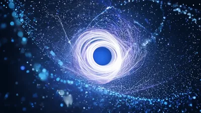 Abstract Blue Black Hole Rotating In Deep Space
