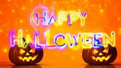 Neon Happy Halloween Text Animation With Glowing Pumpkins