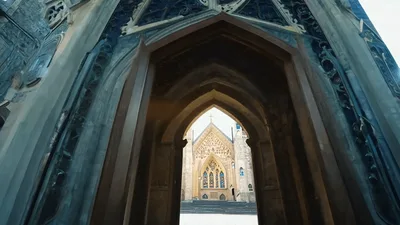 Ornate Gothic Church Doors Opening To Reveal Cathedral