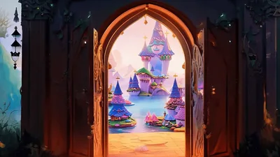 Ornate Dark Gate Opening To A Magical Fantasy Kingdom