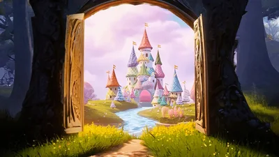 Magical Portal Opening To A Whimsical Fairy Tale Castle