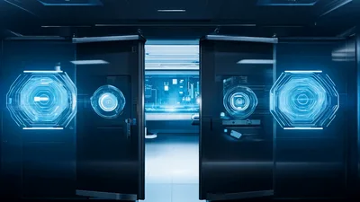 Futuristic Sliding Doors Opening To A High Tech Laboratory