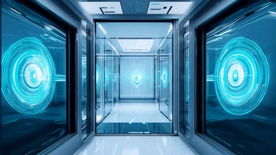 Futuristic Server Room Doors Opening To Digital Data Center