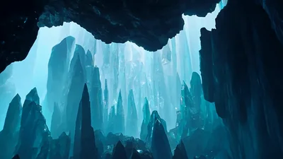 Cinematic Camera Movement Through A Glowing Crystal Cave