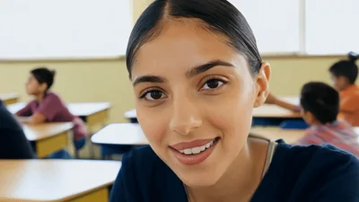 Young Female Teacher Smiling In A Classroom