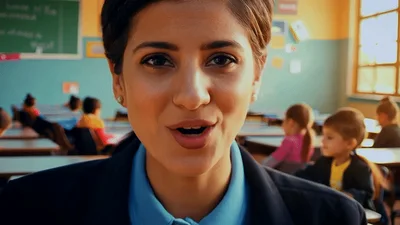 Female Teacher Smiling At Camera In Classroom