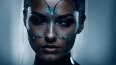 Cybernetic Woman With Glowing Facial Interface Technology