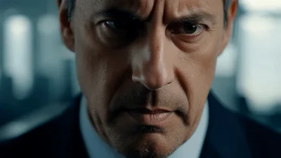 Serious Businessman Staring Intensely Into Camera