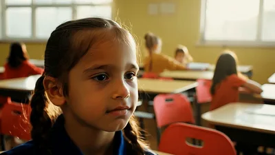 Young Girl Sitting In A Classroom