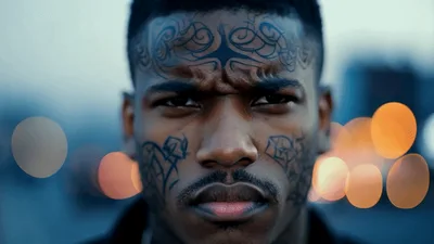 Close Up Portrait Of A Man With Face Tattoos
